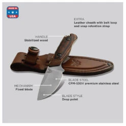 Benchmade Hidden Canyon CPMS30V Steel Hunting Fixed Blade Knife, Leather Sheath - 15017 -Knives Store B15017 5