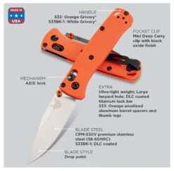 Benchmade Mini Bugout CPM30V Steel Orange Handle Folder Knife - 533 -Knives Store B533 7