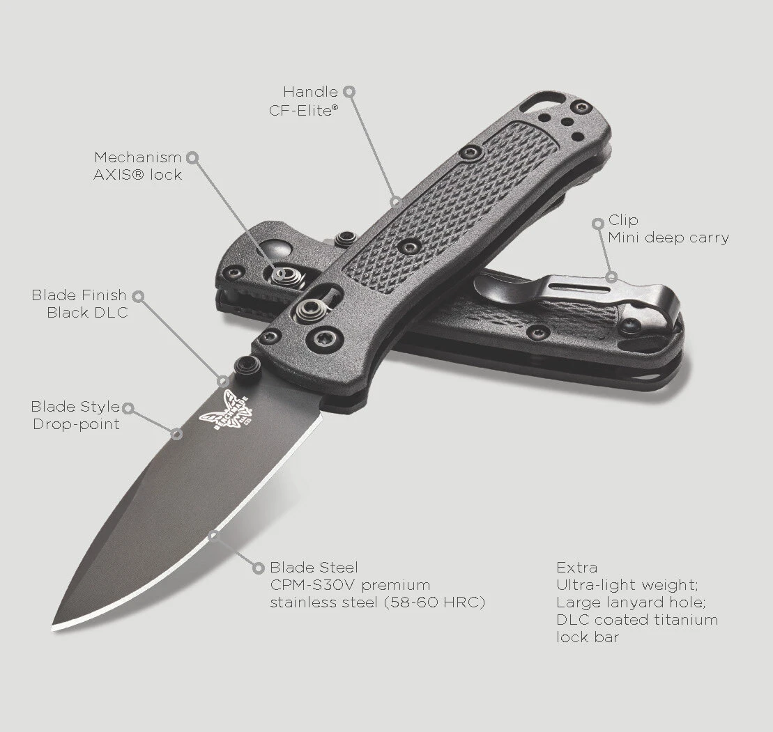 Benchmade Mini Bugout Black CPM30V Steel Black Handle Folder Knife - 533BK-2 9 Benchmade Mini Bugout Black CPM30V Steel Black Handle Folder Knife - 533BK-2 - Image 7