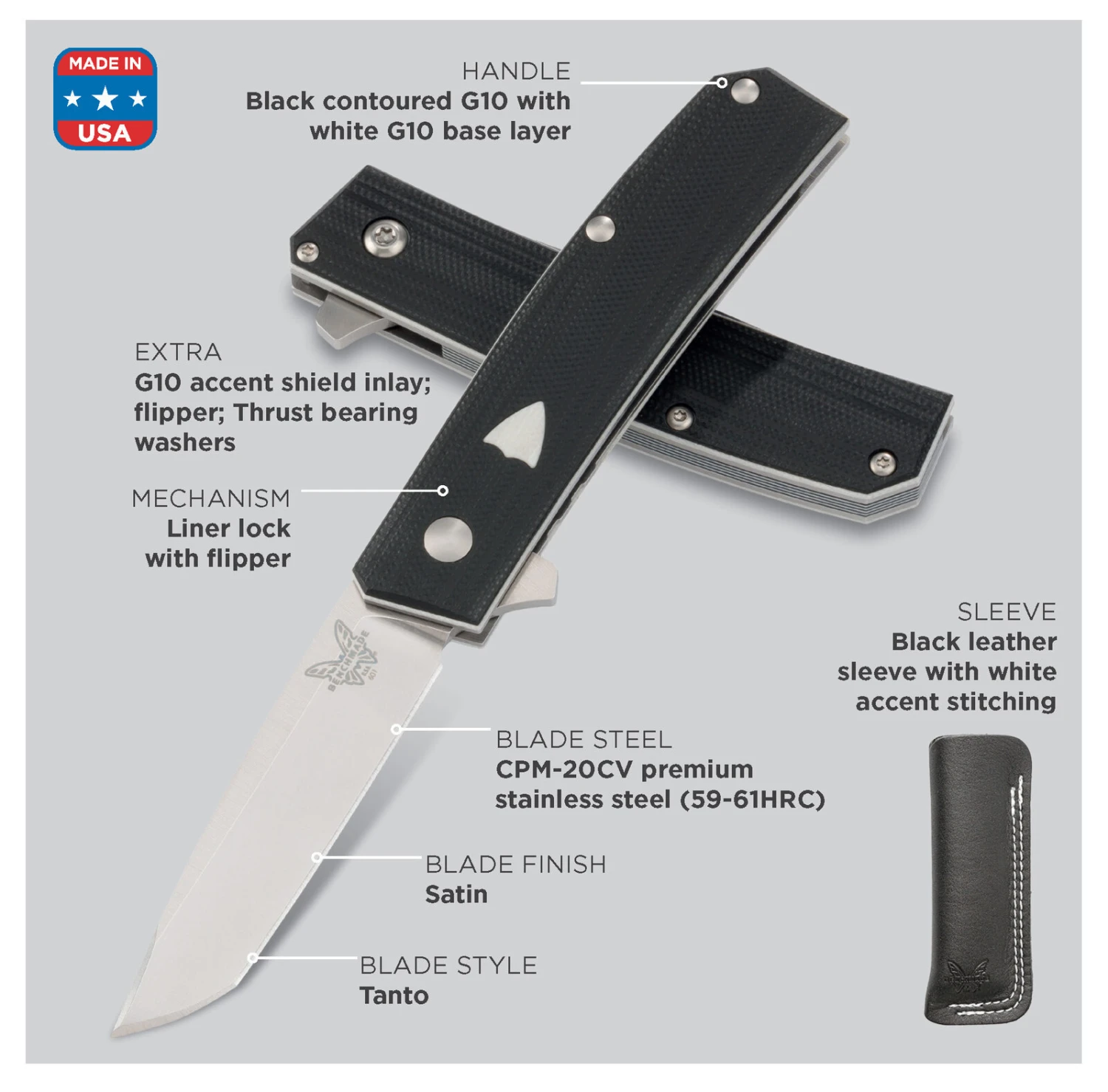 Benchmade Oeser Tengu Flipper CPM-20CV Steel Gentleman's Folder Knife - 601 8 Benchmade Oeser Tengu Flipper CPM-20CV Steel Gentleman's Folder Knife - 601 - Image 6