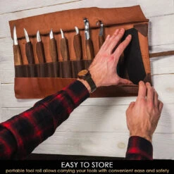 BeaverCraft S18X – Deluxe Wood Carving Tool Set (8 Knives + Accessories In Leather Roll)