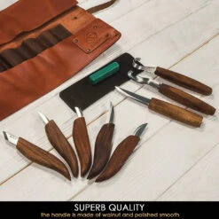 BeaverCraft S18X – Deluxe Wood Carving Tool Set (8 Knives + Accessories In Leather Roll) -Knives Store BVCS18X 4
