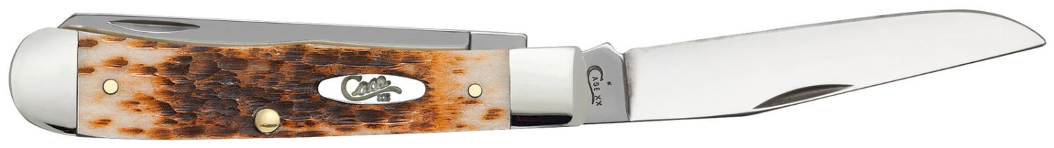 Case Amber Bone Peach Seed Jig (CS) Large Trapper Folder Knife #00163 4 Case Amber Bone Peach Seed Jig (CS) Large Trapper Folder Knife #00163 - Image 2