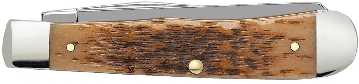 Case Amber Bone Peach Seed Jig (CS) Large Trapper Folder Knife #00163 3 Case Amber Bone Peach Seed Jig (CS) Large Trapper Folder Knife #00163