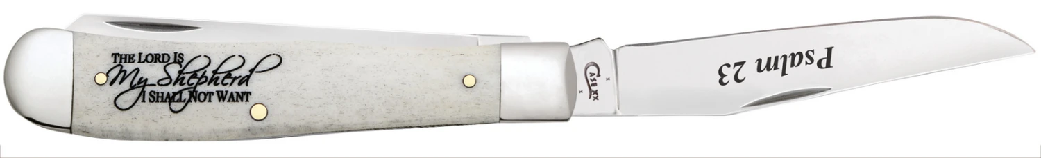 Case Psalm 23 Smooth Natural Bone (SS) Trapper Folder Knife #08795 4 Case Psalm 23 Smooth Natural Bone (SS) Trapper Folder Knife #08795 - Image 2