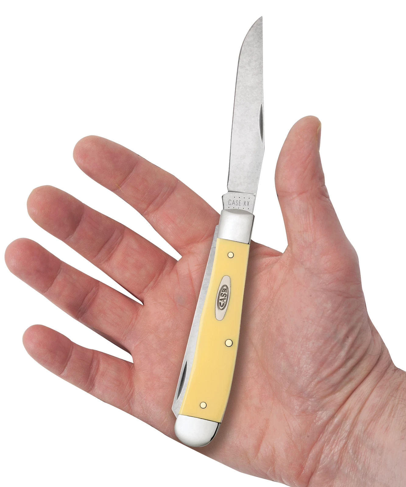 Case Yellow Synthetic (CS) Large Trapper Folder Knife W/ Pocket Clip #30114 5 Case Yellow Synthetic (CS) Large Trapper Folder Knife W/ Pocket Clip #30114 - Image 3