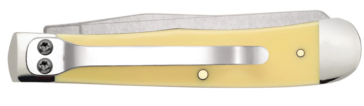 Case Yellow Synthetic (CS) Large Trapper Folder Knife W/ Pocket Clip #30114 3 Case Yellow Synthetic (CS) Large Trapper Folder Knife W/ Pocket Clip #30114