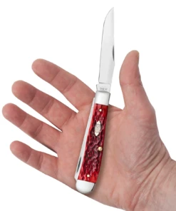 Case Peach Seed Jig Dark Red Bone (CS) Large Trapper Folder Knife #31950 -Knives Store CA31950 3