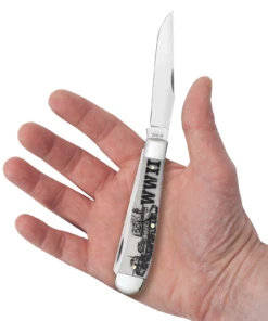 Case War Series WWII Embellished Smooth Natural Bone (SS) Large Trapper Folder Knife #50950 -Knives Store CA50950 2