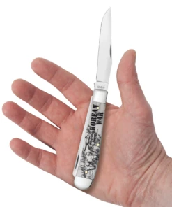 Case War Series Korean War Embellished Smooth Natural Bone (SS) Large Trapper Folder Knife #50951 -Knives Store CA50951 2