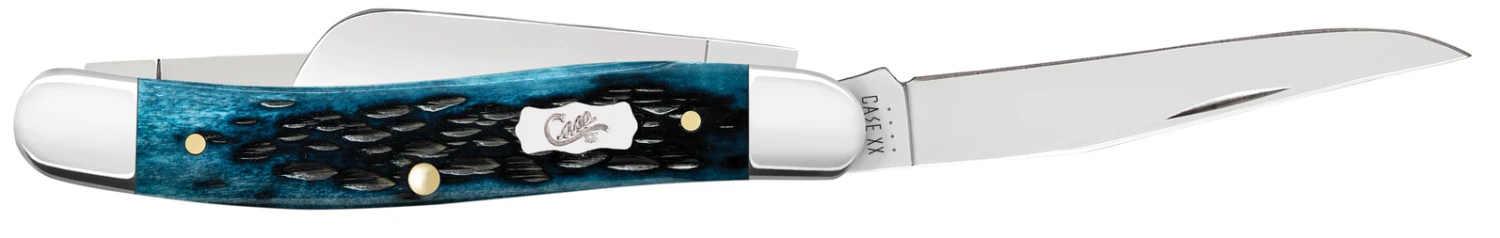 Case Pocket Worn Peach Seed Jig Mediterranean Blue Bone (SS) Medium Stockman Folder Knife #51851 4 Case Pocket Worn Peach Seed Jig Mediterranean Blue Bone (SS) Medium Stockman Folder Knife #51851 - Image 2