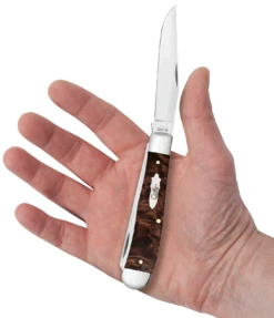 Case Smooth Brown Maple Burl Wood (SS) Large Trapper Folder Knife #64060 -Knives Store CA64060 2