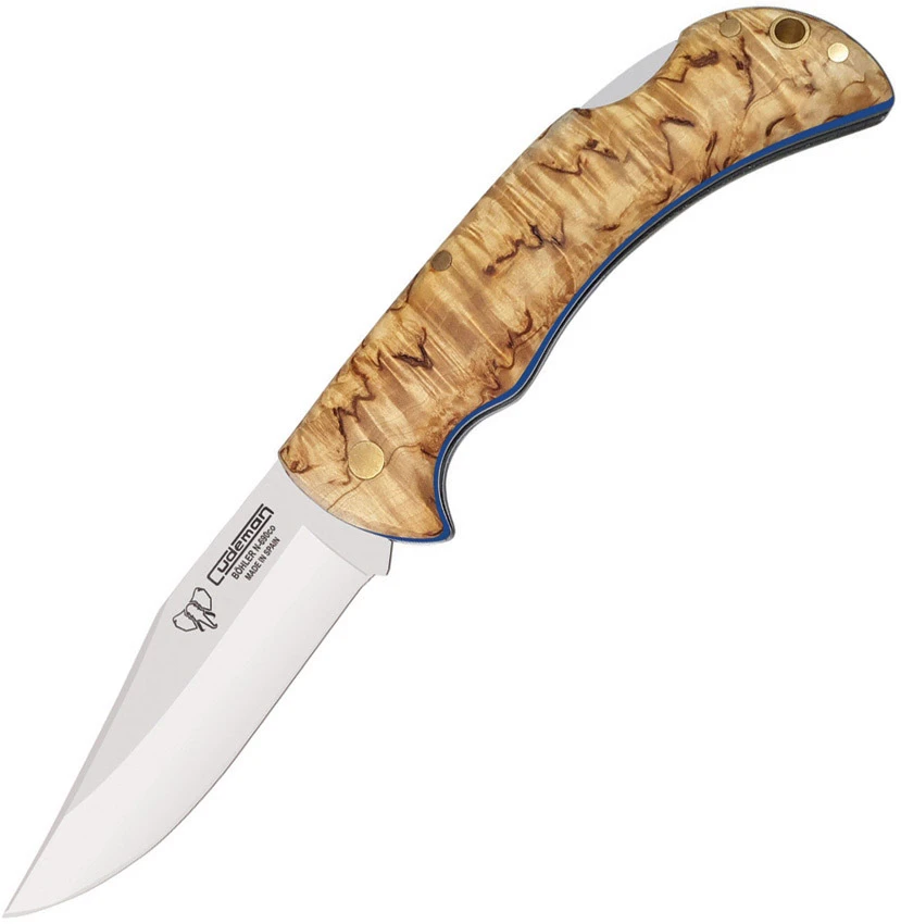 Cudeman Curly Birch Bohler N-695 Steel Hunting Folding Blade Knife - 326-D 3 Cudeman Curly Birch Bohler N-695 Steel Hunting Folding Blade Knife - 326-D