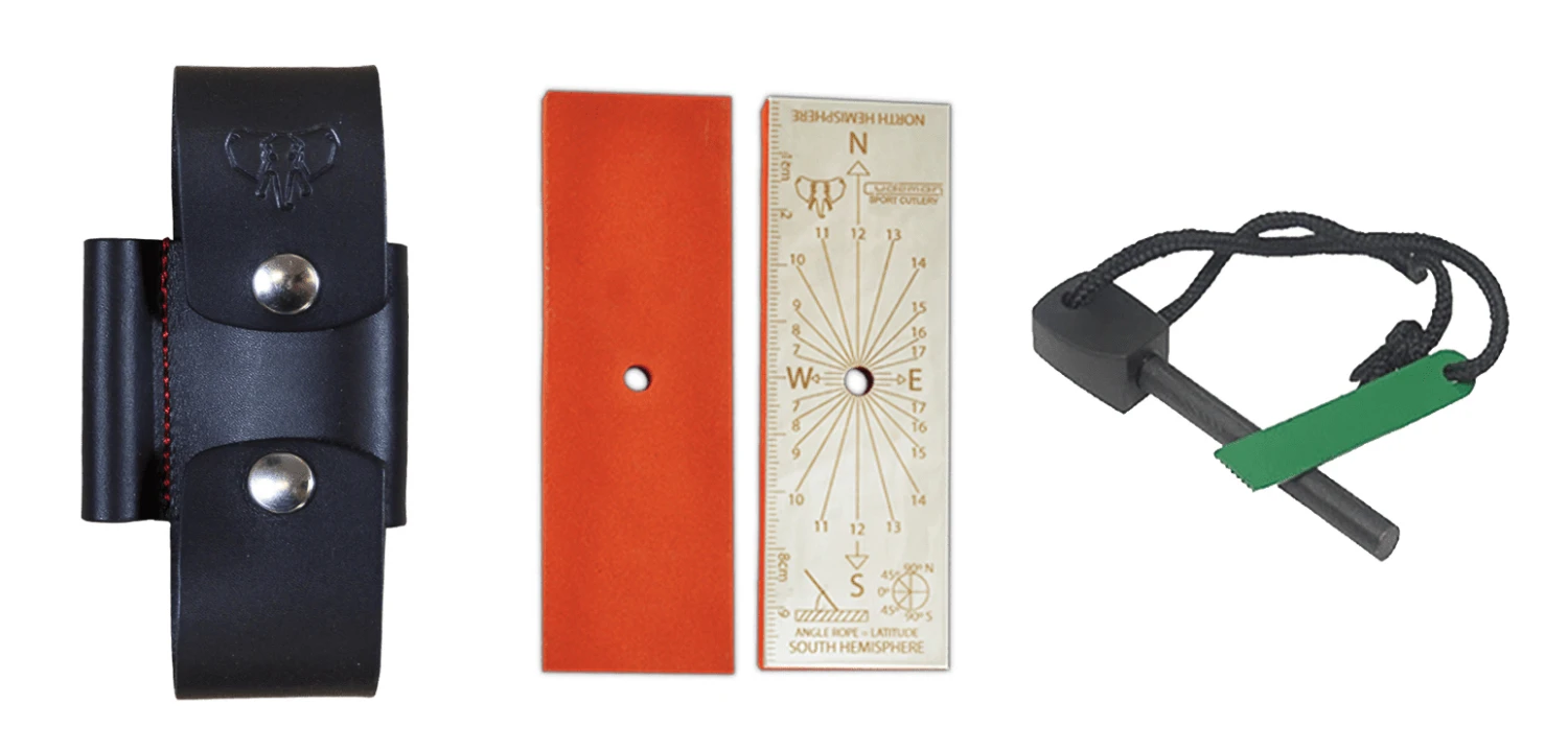 Cudeman Adaptor Accessory, Firesteel, Signalling Mirror, Sharpening Stone, Black Leather - 644-N 3 Cudeman Adaptor Accessory, Firesteel, Signalling Mirror, Sharpening Stone, Black Leather - 644-N