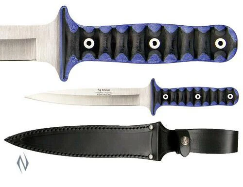 Nieto Pig Sticker Blue Katex Hunting Fixed Blade Knife, Leather Sheath - B1N 3 Nieto Pig Sticker Blue Katex Hunting Fixed Blade Knife, Leather Sheath - B1N