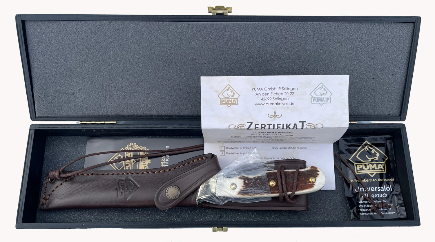 Puma Wildtöter Stag Handle Fixed Blade Hunting Knife, Leather Sheath - 113494 4 Puma Wildtöter Stag Handle Fixed Blade Hunting Knife, Leather Sheath - 113494 - Image 2