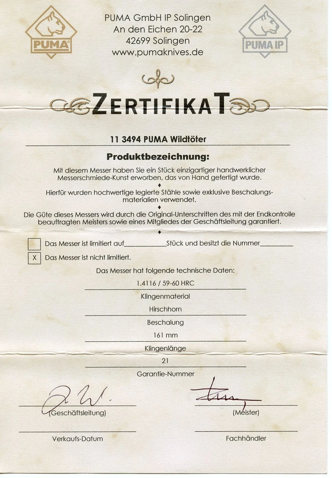 Puma Wildtöter Stag Handle Fixed Blade Hunting Knife, Leather Sheath - 113494 7 Puma Wildtöter Stag Handle Fixed Blade Hunting Knife, Leather Sheath - 113494 - Image 5