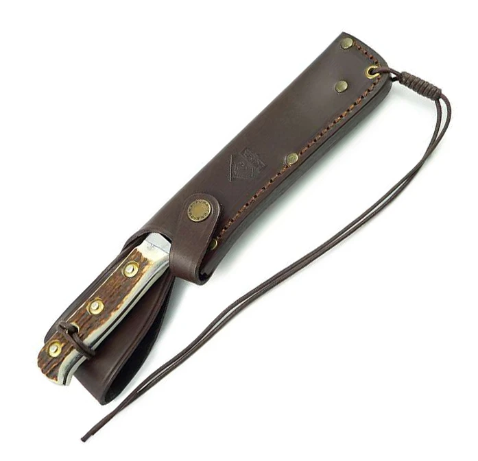 Puma Bowie Stag Handle Hunting Fixed Blade Knife, Leather Sheath - 116396 4 Puma Bowie Stag Handle Hunting Fixed Blade Knife, Leather Sheath - 116396 - Image 2