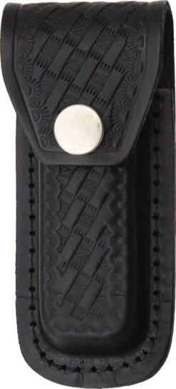 Black Leather Embossed Basketweave Belt Sheath To Suit 3.5 - 4 Inch Knife