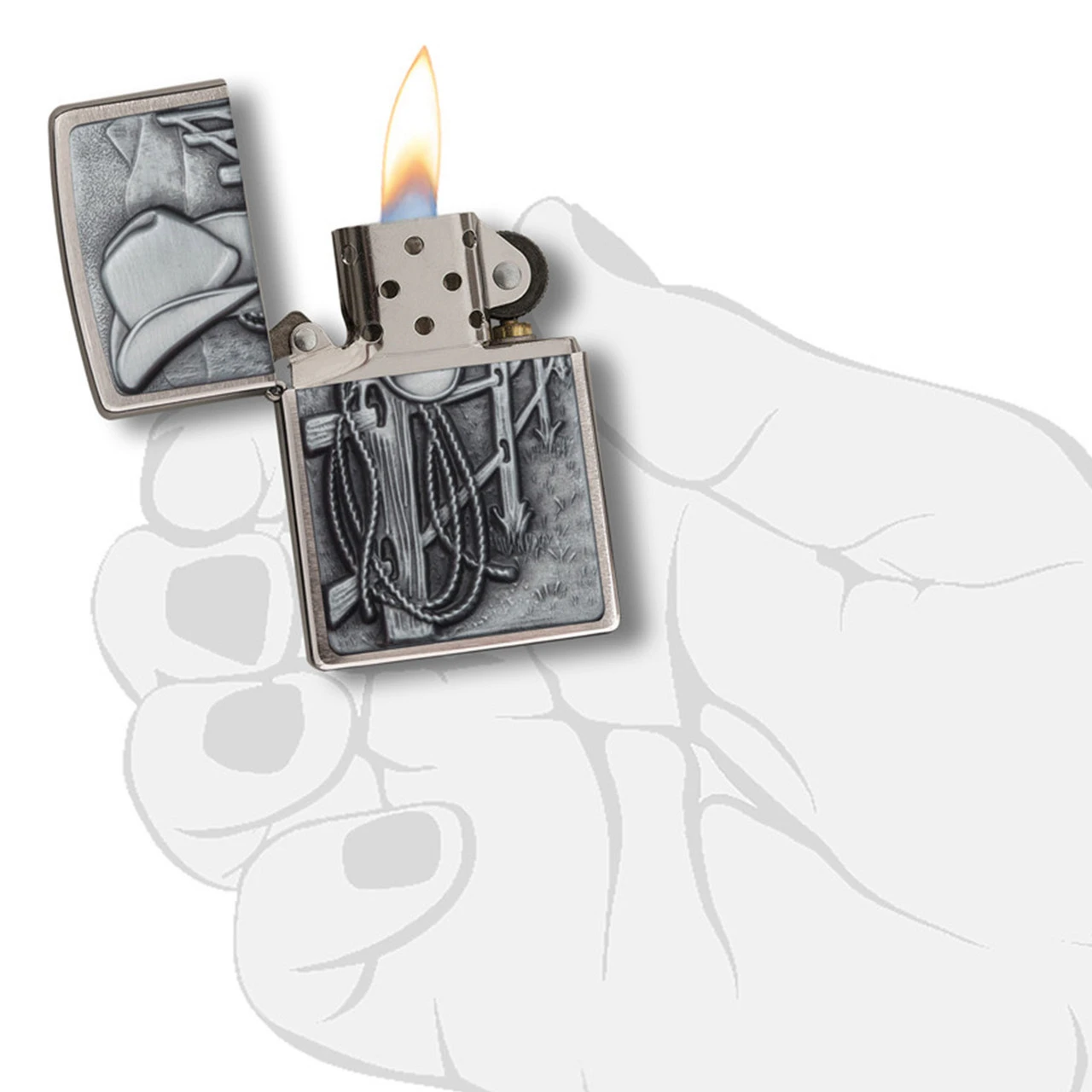 Zippo Lighter, Prairie Resting Cowboy - 94879 5 Zippo Lighter, Prairie Resting Cowboy - 94879 - Image 3